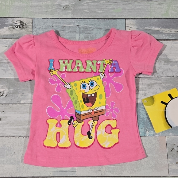 SpongeBob Squarepants I Want A Hug 2011 Pink Shirt Sz 12 Mo NWT - Picture 1 of 5